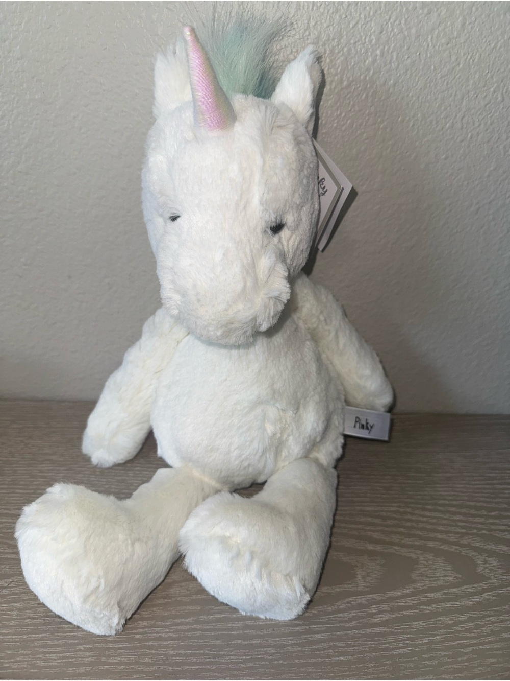 Aurora Pinky White Unicorn Plush Stuffed Animal Rainbow Mane